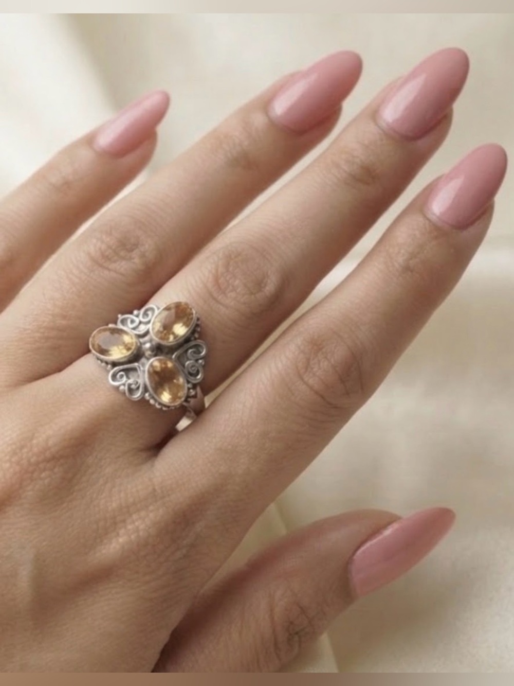 Sterling Silver Citrine Trinity Ring |